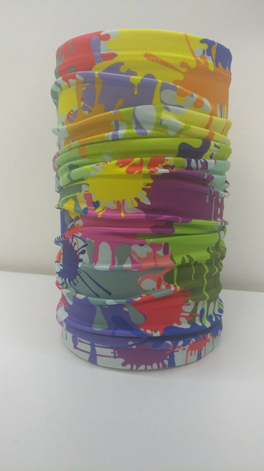 Kids Neck + Face Gaiter, Neck Buff, Mask, UPF 50+, SMALL CHILDREN Paint Splash